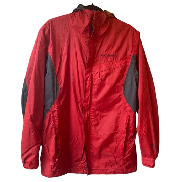 Columbia Other - Columbia Mens S Red & Gray Zip Packable Rain Jacket Full Zip Hooded Windbreaker